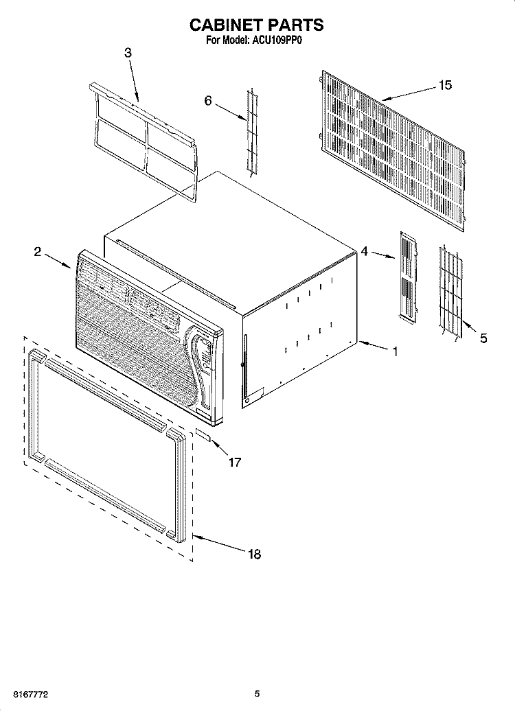CABINET PARTS Diagram and Parts List for ACU109PP0  Whirlpool Air Conditioner