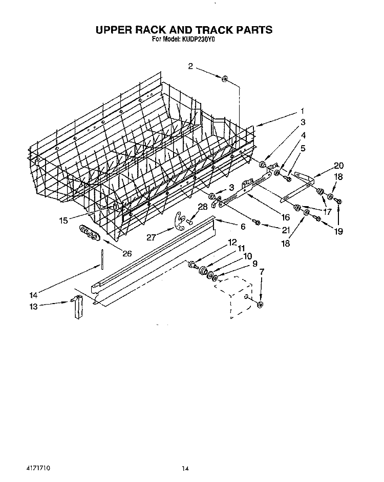 UPPER RACK AND TRACK Diagram and Parts List for KUDP230Y0  KitchenAid Dishwasher