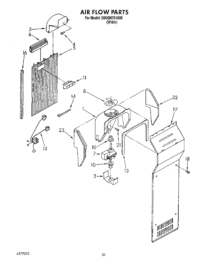 AIR FLOW Diagram and Parts List for 3XKGN701000  Whirlpool Refrigerator