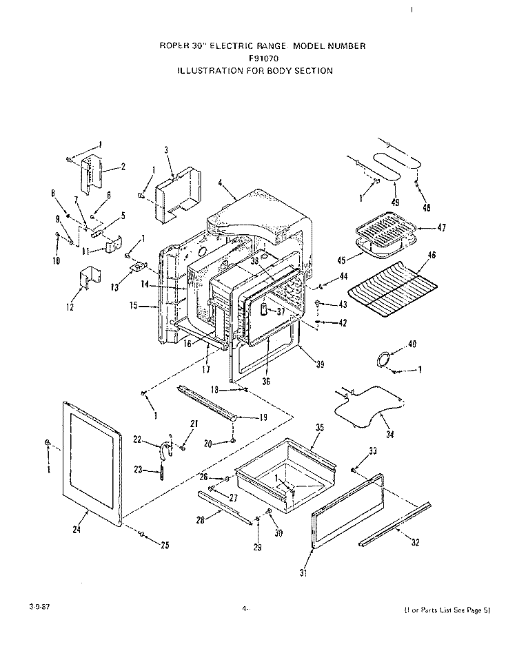 POWER LOCK Diagram and Parts List for F9107W0  Roper Range