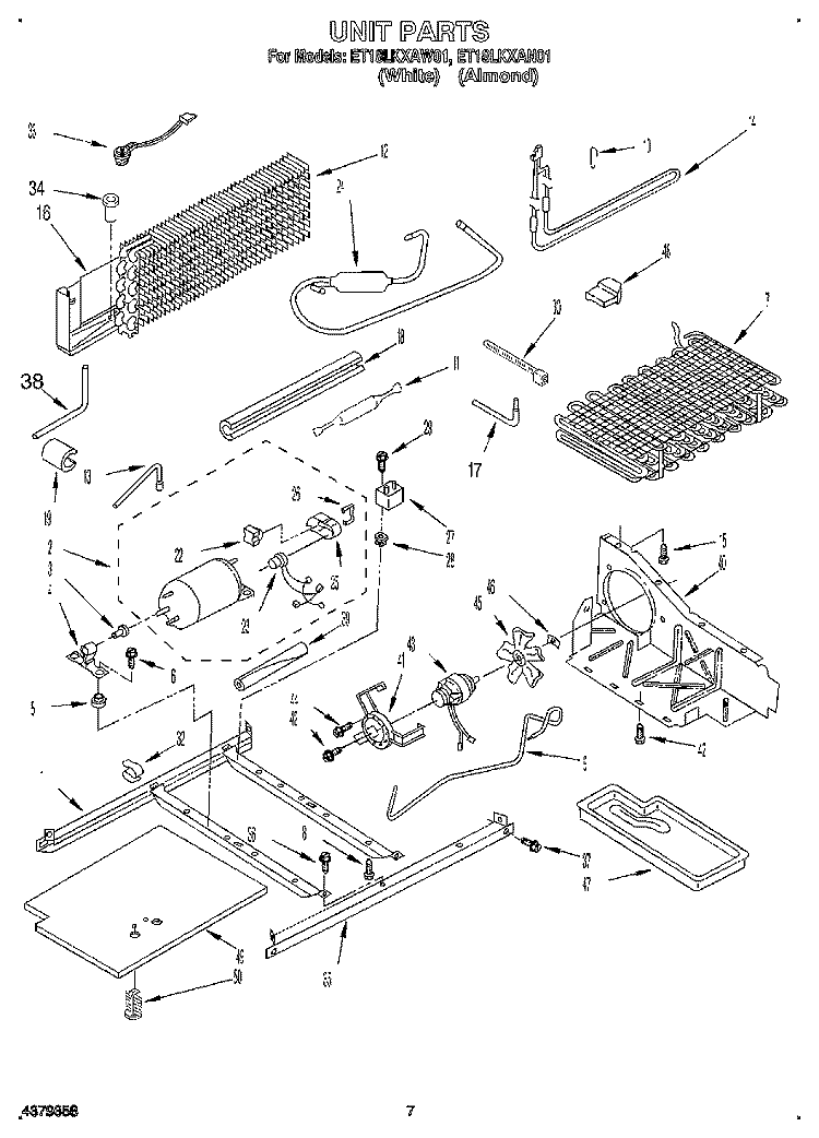 UNIT Diagram and Parts List for ET18LKXAN01  Whirlpool Refrigerator