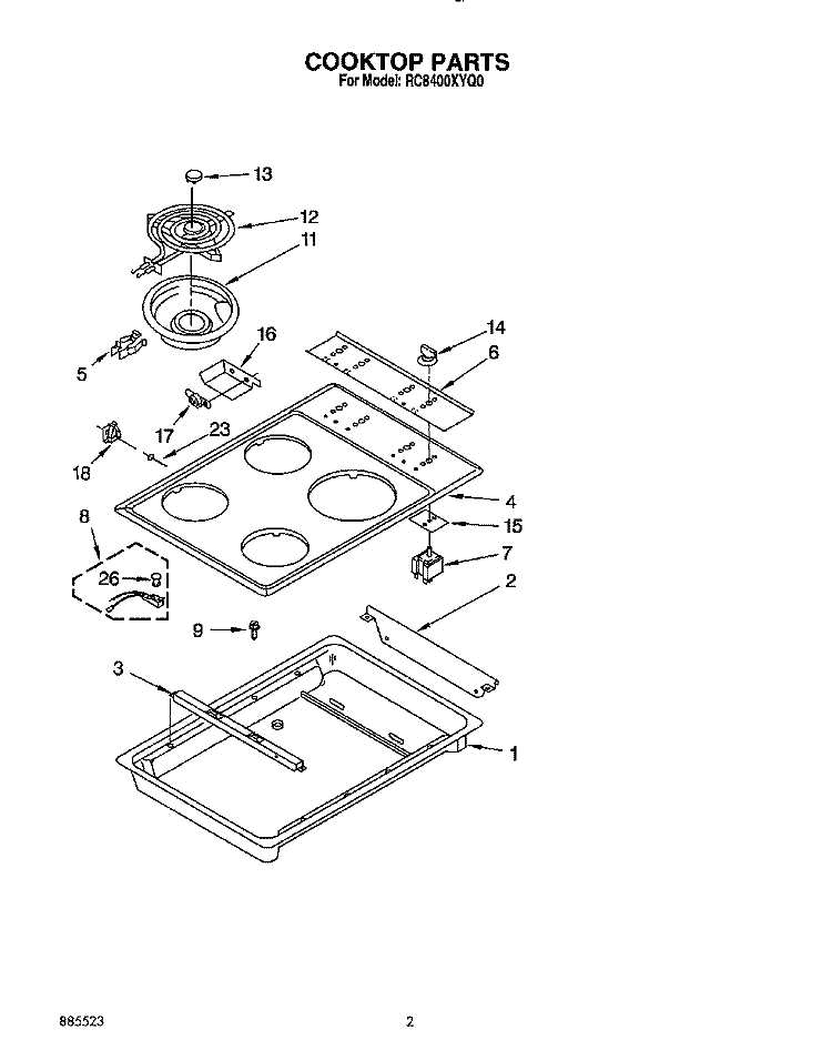 SECTION Diagram and Parts List for RC8400XYQ0  Whirlpool Cooktop