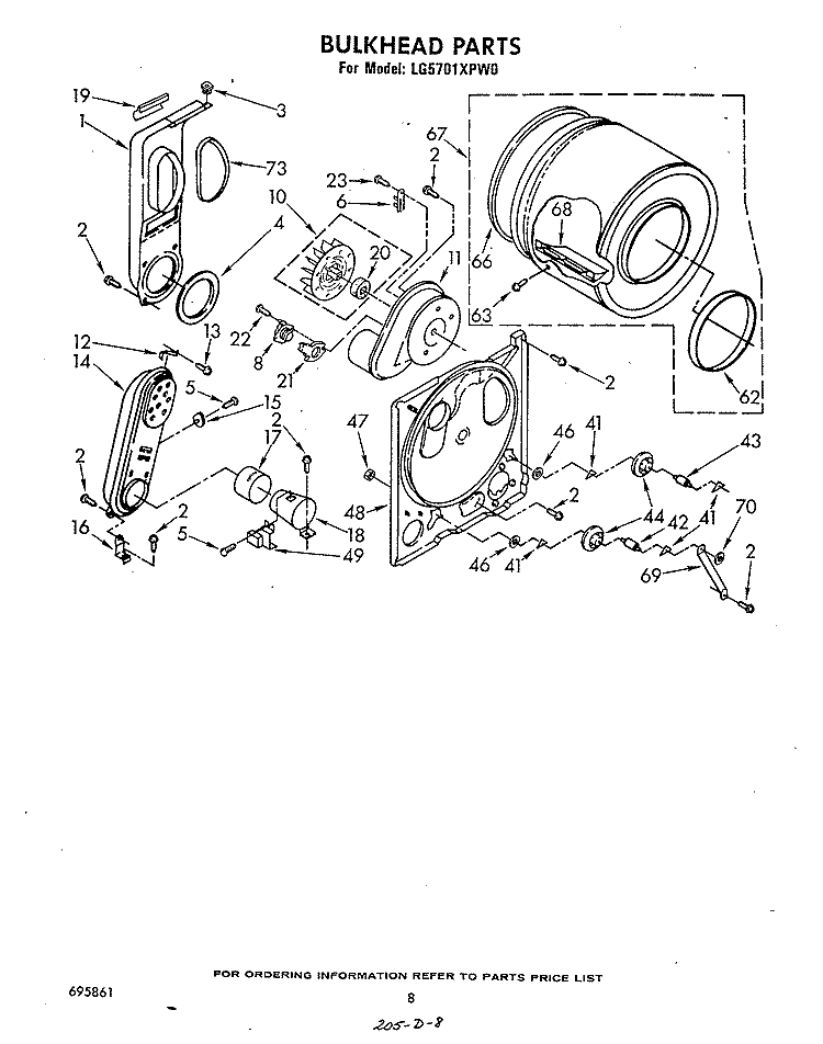 BULKHEAD Diagram and Parts List for LG5701XPW0  Whirlpool Dryer