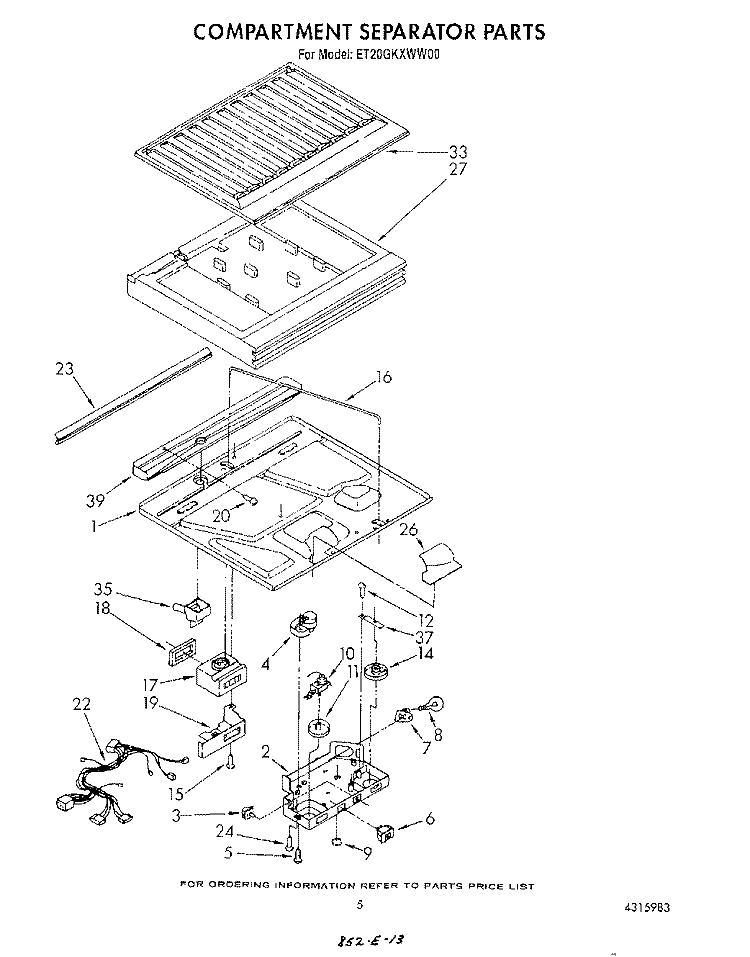 COMPARTMENT SEPARATOR Diagram and Parts List for ET20GKXWN00  Whirlpool Refrigerator