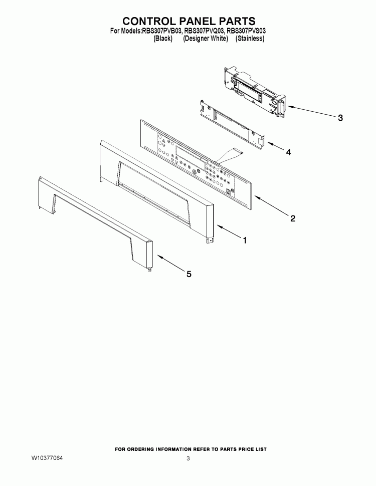 CONTROL PANEL PARTS Diagram and Parts List for RBS307PVS03  Whirlpool Wall Oven