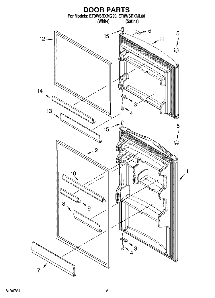 DOOR PARTS Diagram and Parts List for ET0WSRXML00  Whirlpool Refrigerator