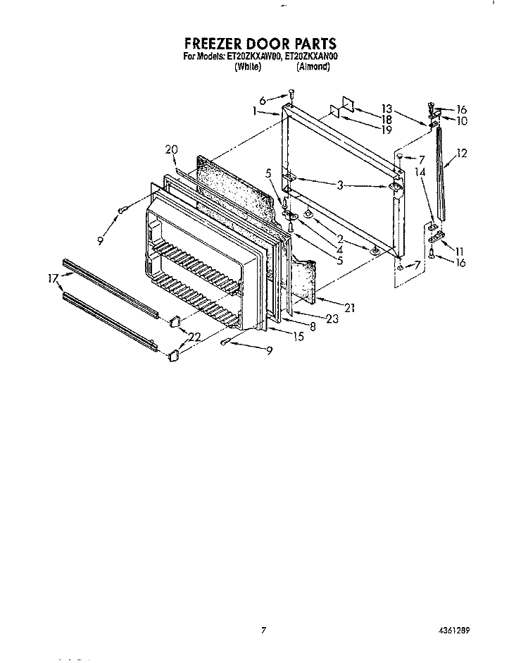 FREEZER DOOR Diagram and Parts List for ET20ZKXAN00  Whirlpool Refrigerator