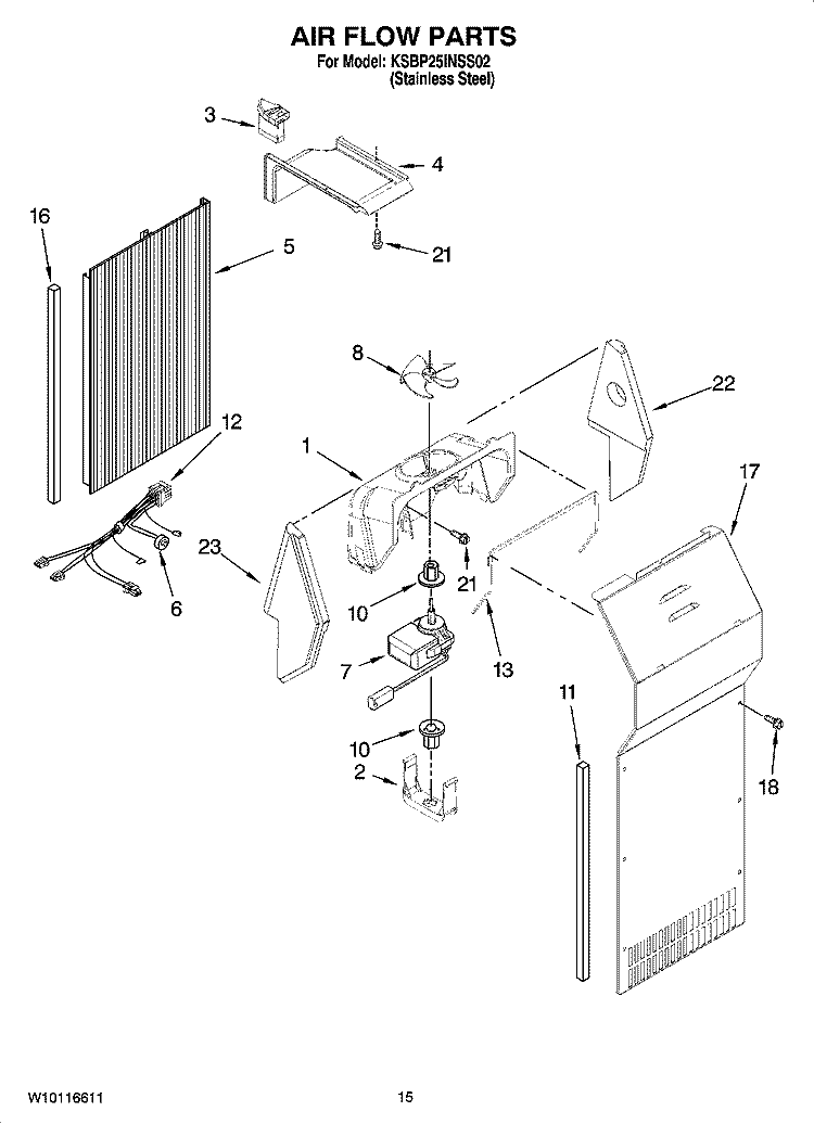 AIR FLOW PARTS Diagram and Parts List for KSBP25INSS02  KitchenAid Refrigerator