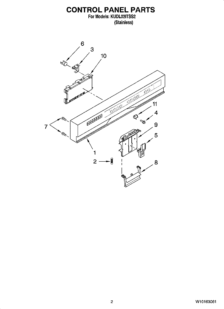 CONTROL PANEL PARTS Diagram and Parts List for KUDL03ITSS2  KitchenAid Dishwasher