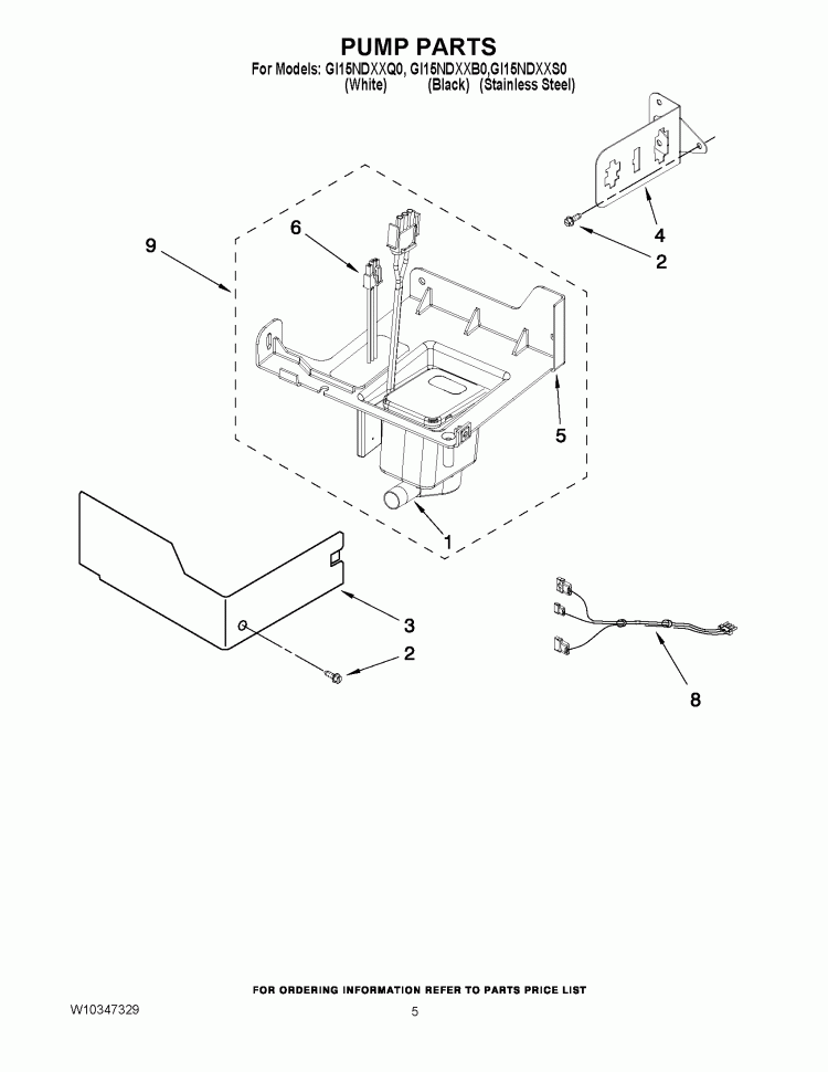 PUMP PARTS Diagram and Parts List for GI15NDXXQ0  Whirlpool Ice Maker