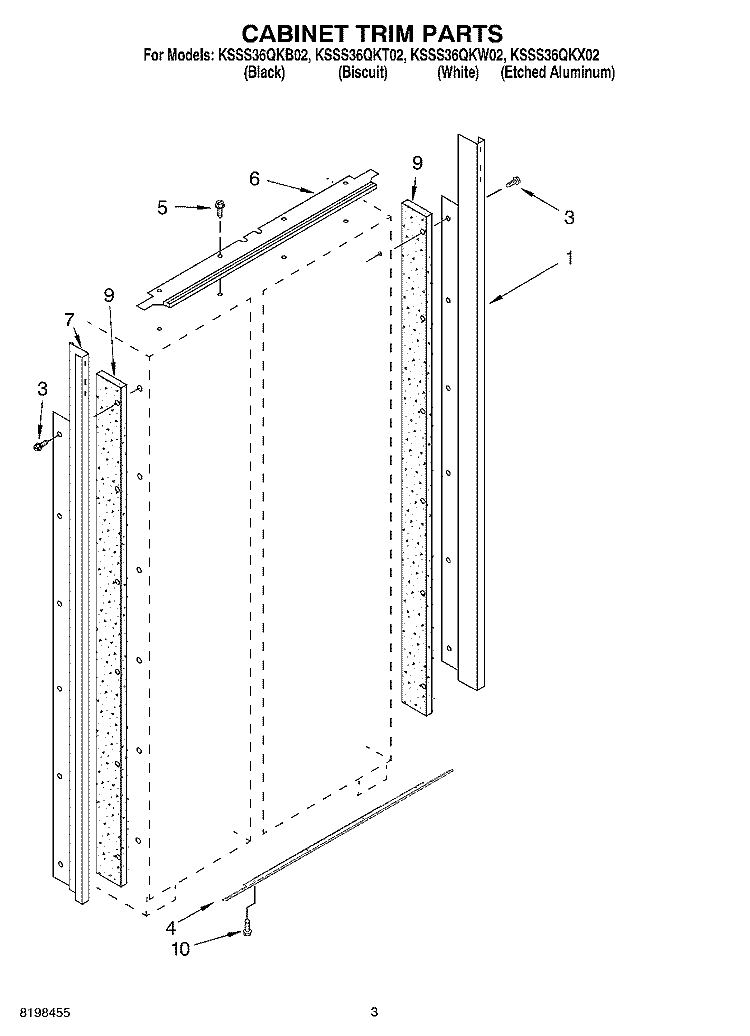 CABINET TRIM PARTS Diagram and Parts List for KSSS36QKB02  KitchenAid Refrigerator
