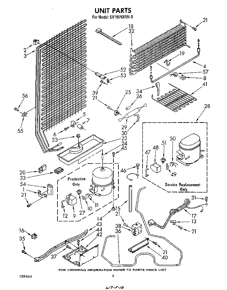 UNIT Diagram and Parts List for EV190NXRN0  Whirlpool Freezer
