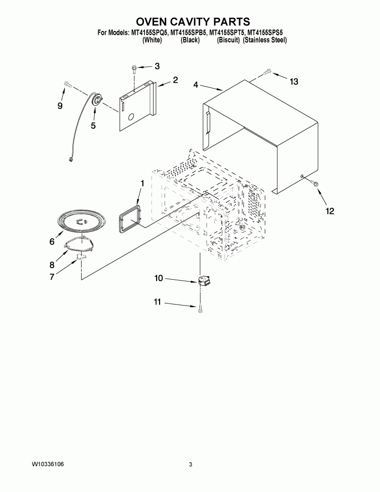 OVEN CAVITY PARTS Diagram and Parts List for MT4155SPB5  Whirlpool Microwave