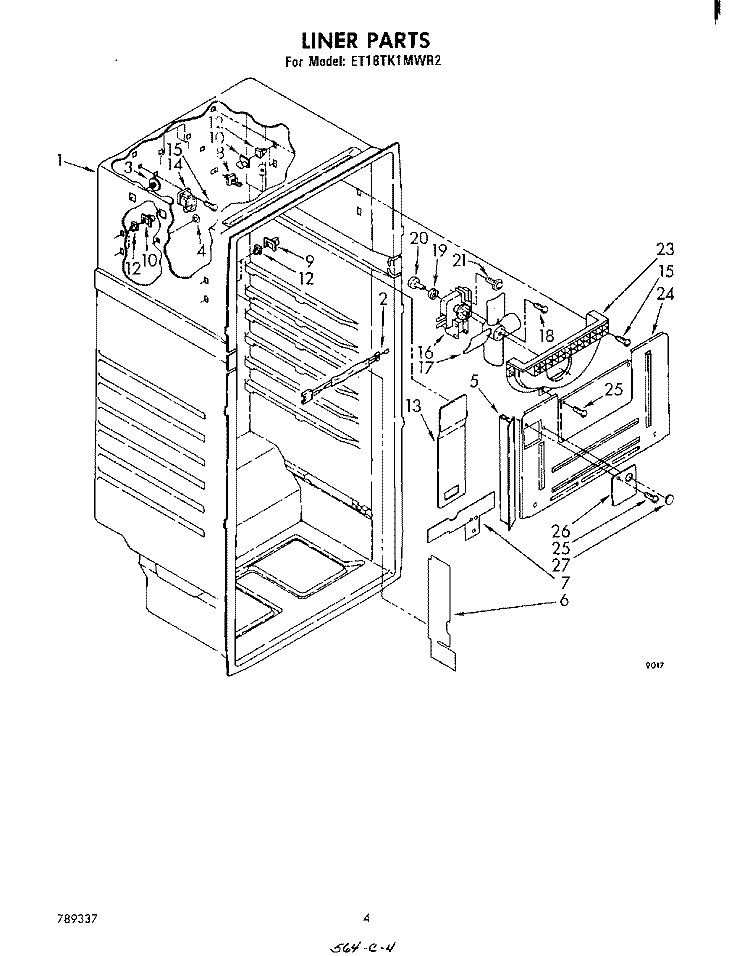 LINER Diagram and Parts List for ET18TK1MWR2  Whirlpool Refrigerator