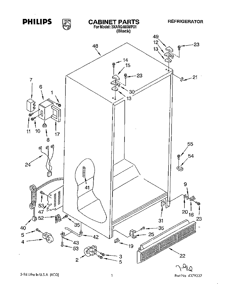 CABINET Diagram and Parts List for 3XARG486WP01  Whirlpool Refrigerator