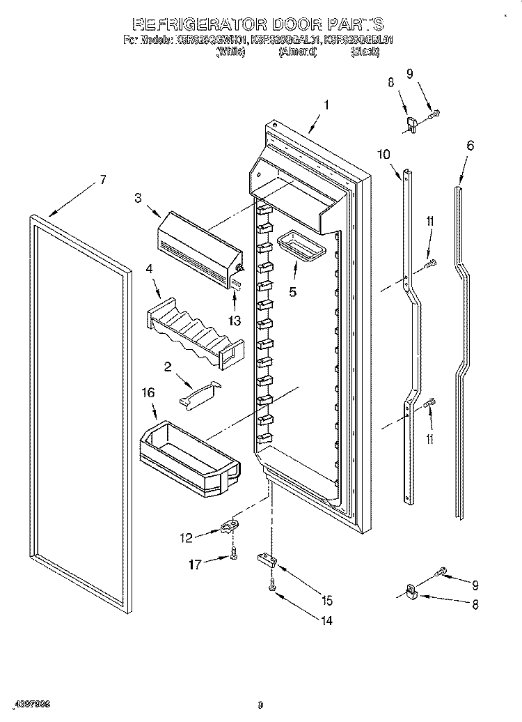 REFRIGERATOR DOOR Diagram and Parts List for KSRS25QGWH01  KitchenAid Refrigerator