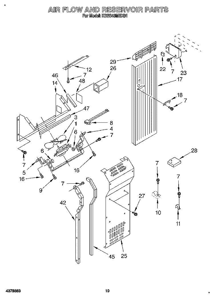 AIR FLOW AND RESERVOIR Diagram and Parts List for KSSS48MBX01  KitchenAid Refrigerator