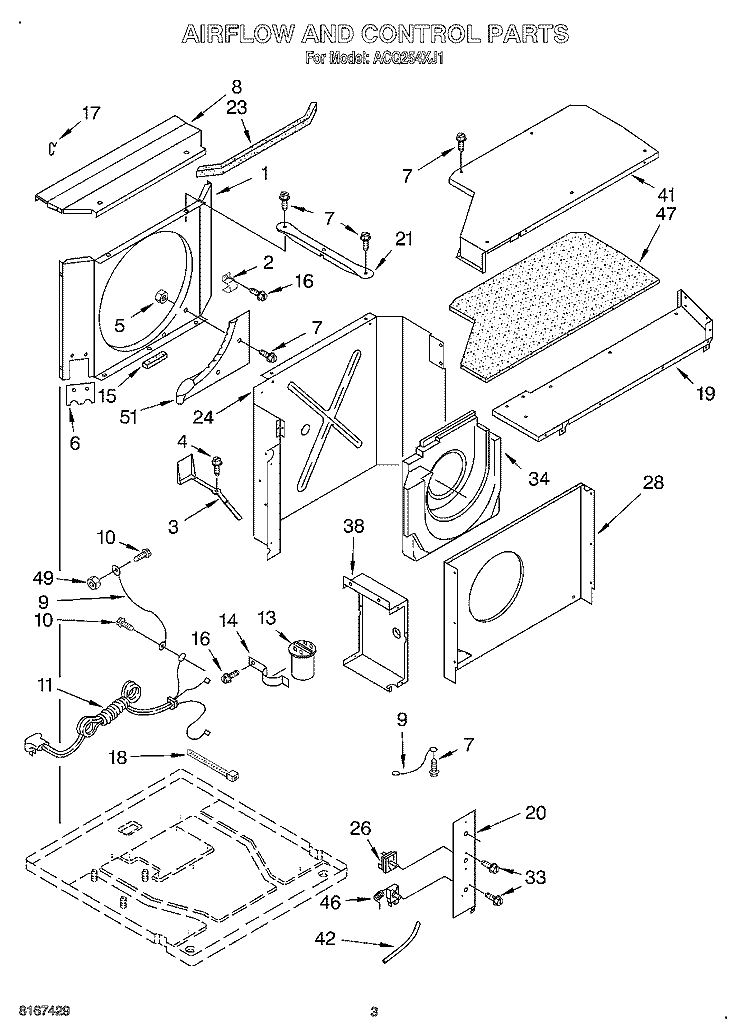AIR FLOW AND CONTROL Diagram and Parts List for ACQ254XJ1  Whirlpool Air Conditioner