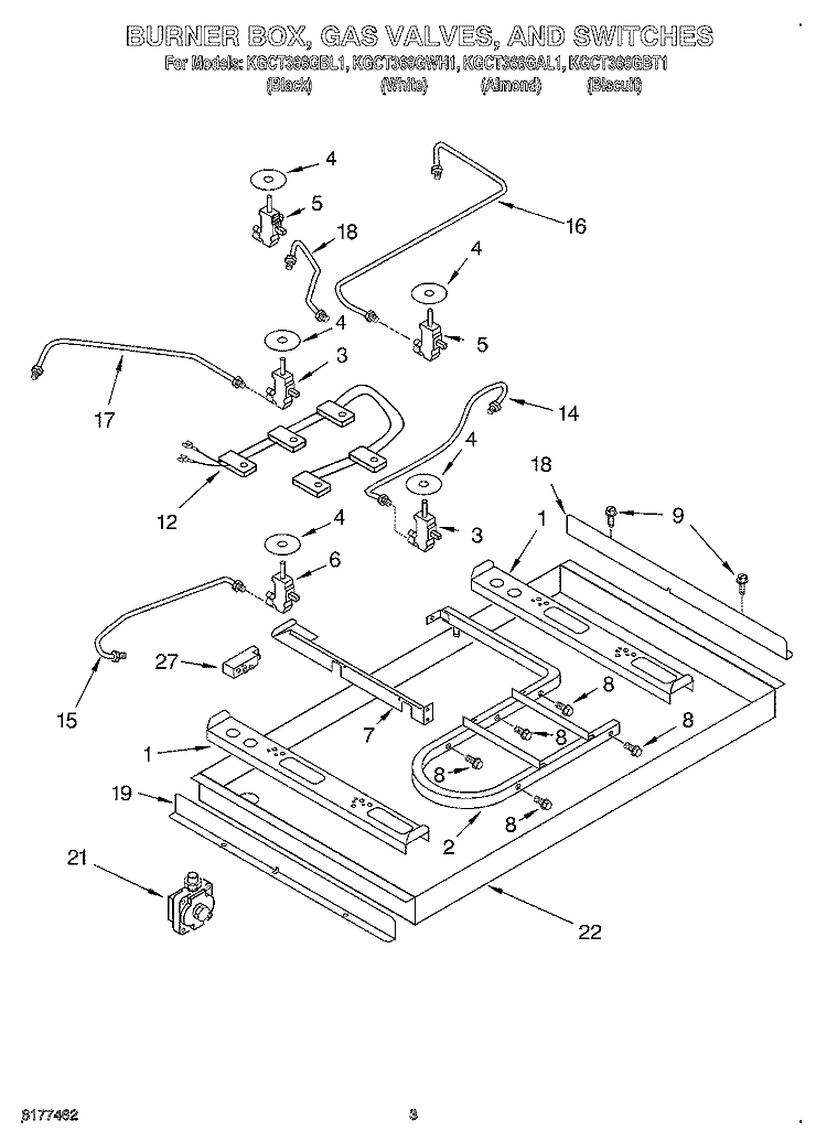 SECTION Diagram and Parts List for KGCT366GBL1  KitchenAid Cooktop