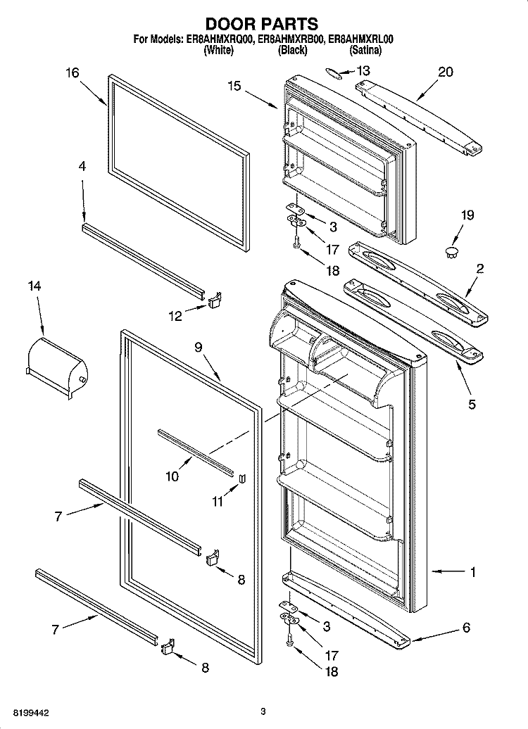 DOOR PARTS Diagram and Parts List for ER8AHMXRL00  Whirlpool Refrigerator