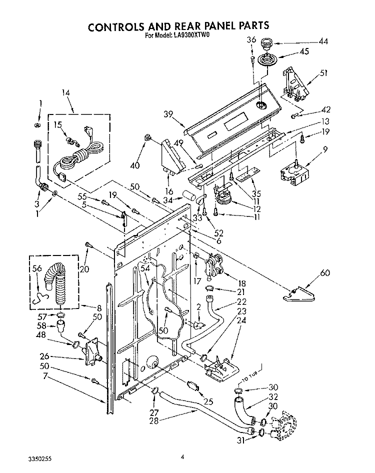 CONTROLS AND REAR PANEL Diagram and Parts List for LA9300XTN0  Whirlpool Washer