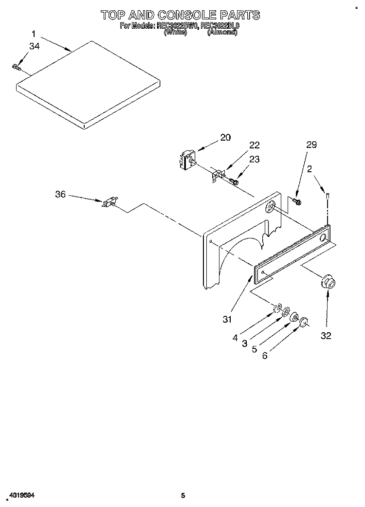 SECTION Diagram and Parts List for REC3622BL0  Roper Dryer