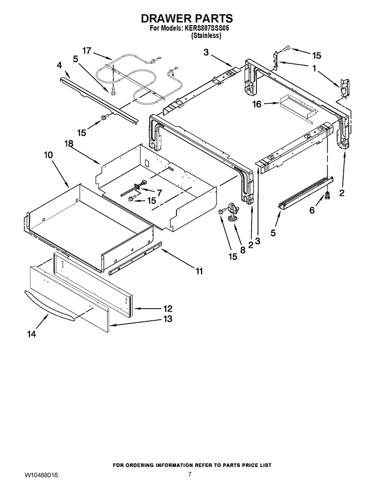 DRAWER PARTS Diagram and Parts List for KERS807SSS05  KitchenAid Range