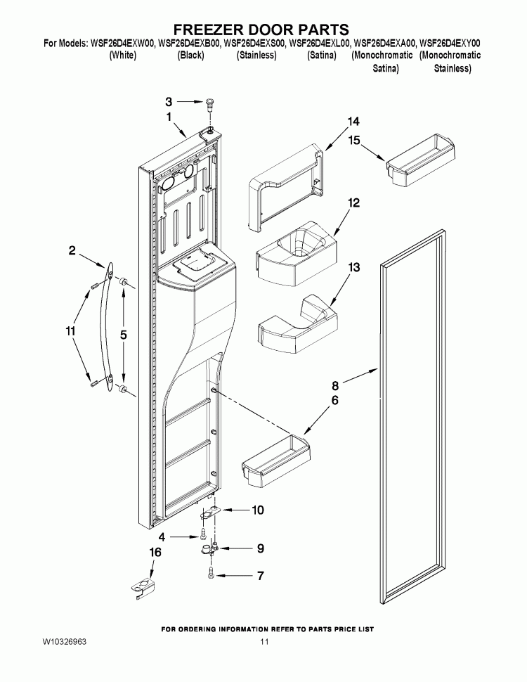 FREEZER DOOR PARTS Diagram and Parts List for WSF26D4EXA00  Whirlpool Refrigerator