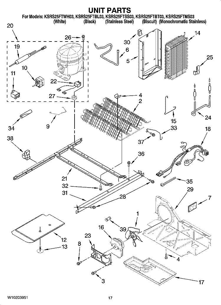UNIT PARTS Diagram and Parts List for KSRS25FTWH03  KitchenAid Refrigerator