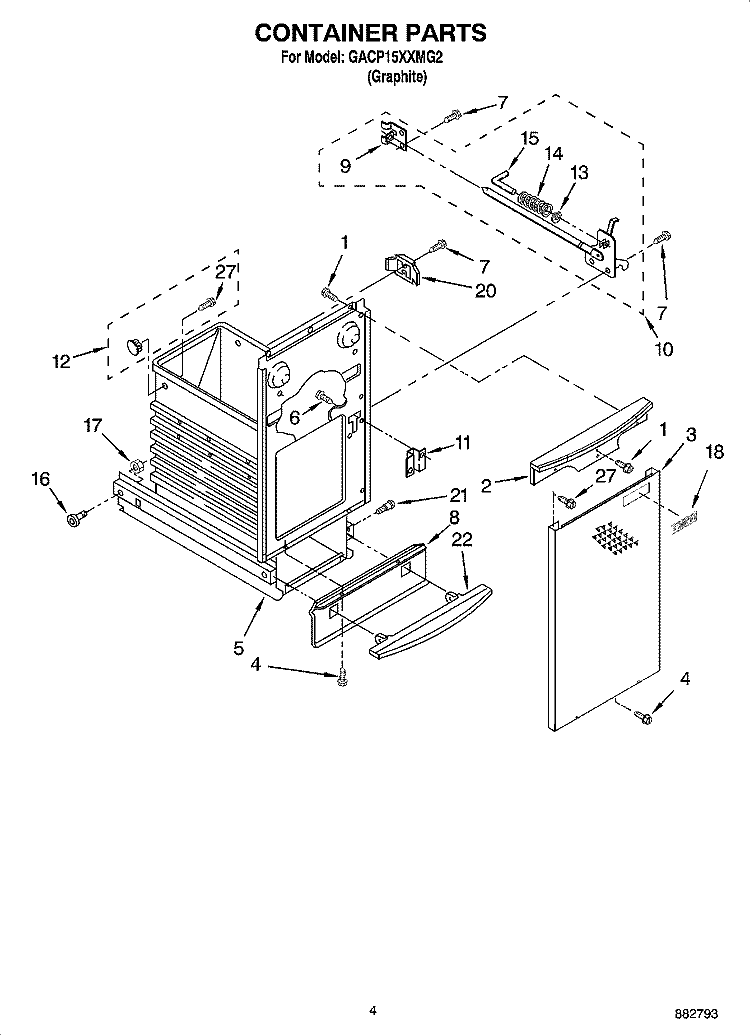 CONTAINER PARTS Diagram and Parts List for GACP15XXMG2  Whirlpool Trash Compactor