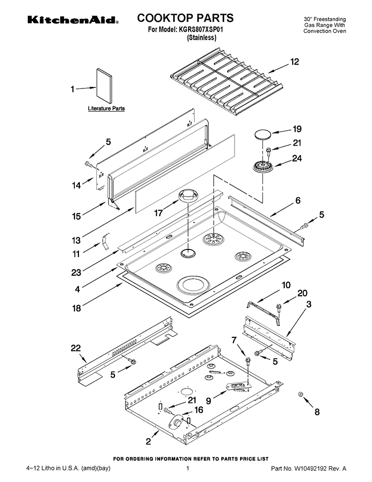 COOKTOP PARTS Diagram and Parts List for KGRS807XSP01  KitchenAid Range