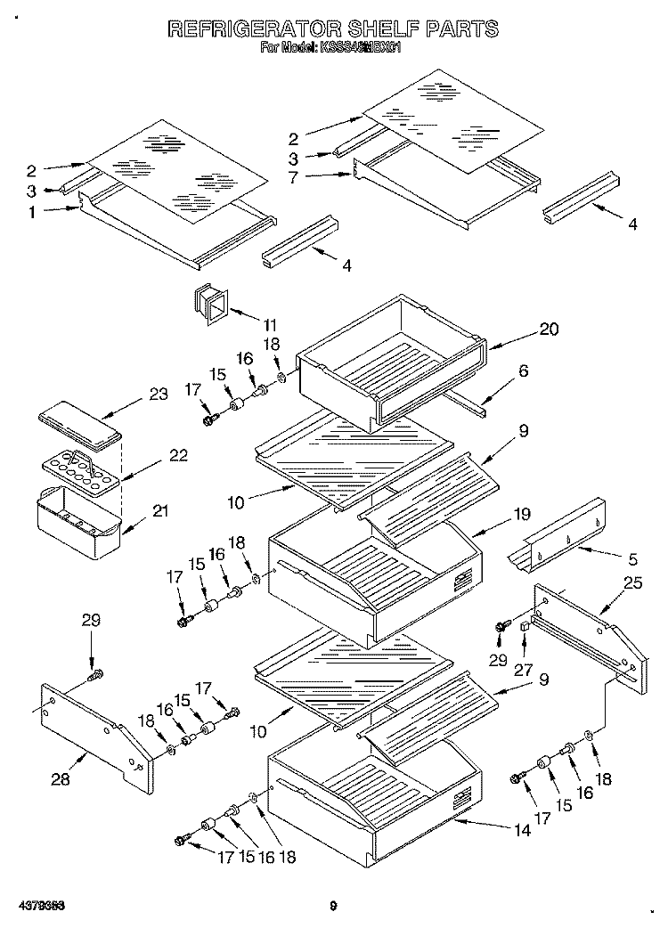 REFRIGERATOR SHELF Diagram and Parts List for KSSS48MBX01  KitchenAid Refrigerator