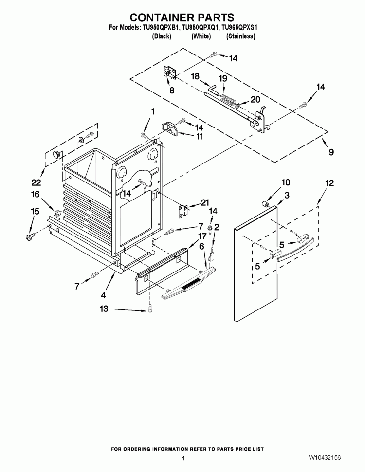 CONTAINER PARTS Diagram and Parts List for TU950QPXQ1  Whirlpool Trash Compactor