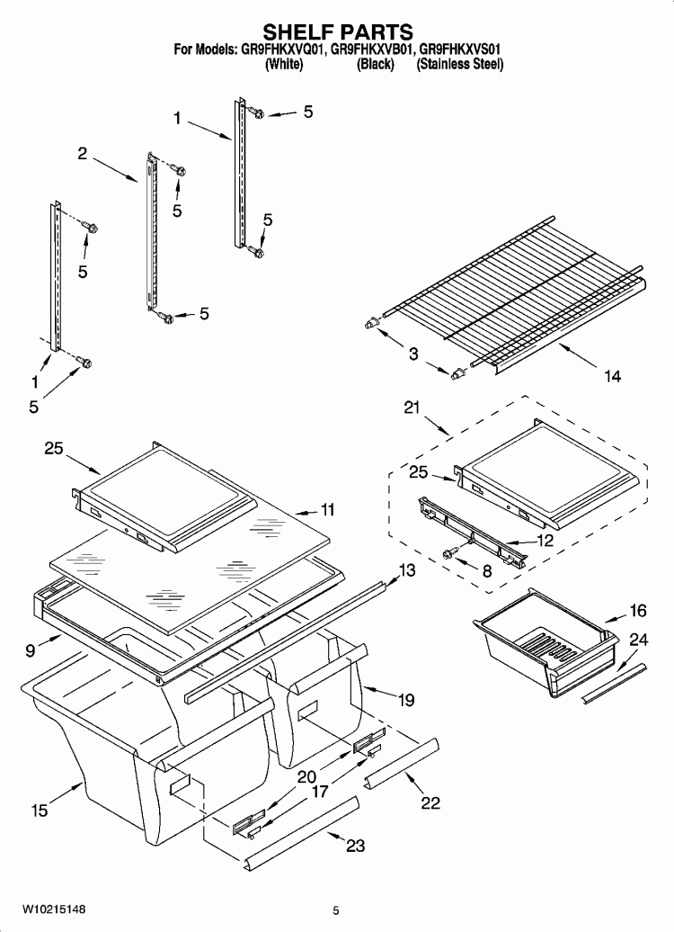 SHELF PARTS Diagram and Parts List for GR9FHKXVB01  Whirlpool Refrigerator