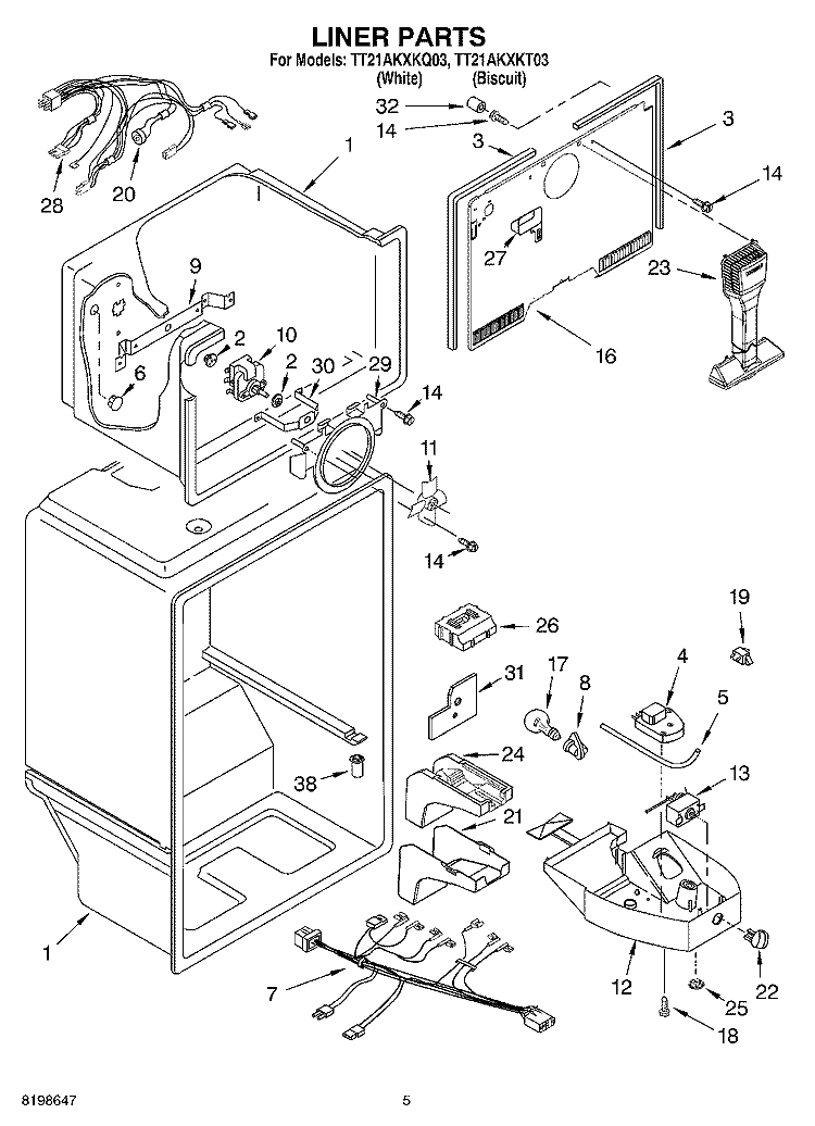 LINER PARTS Diagram and Parts List for TT21AKXKQ03  Estate Refrigerator