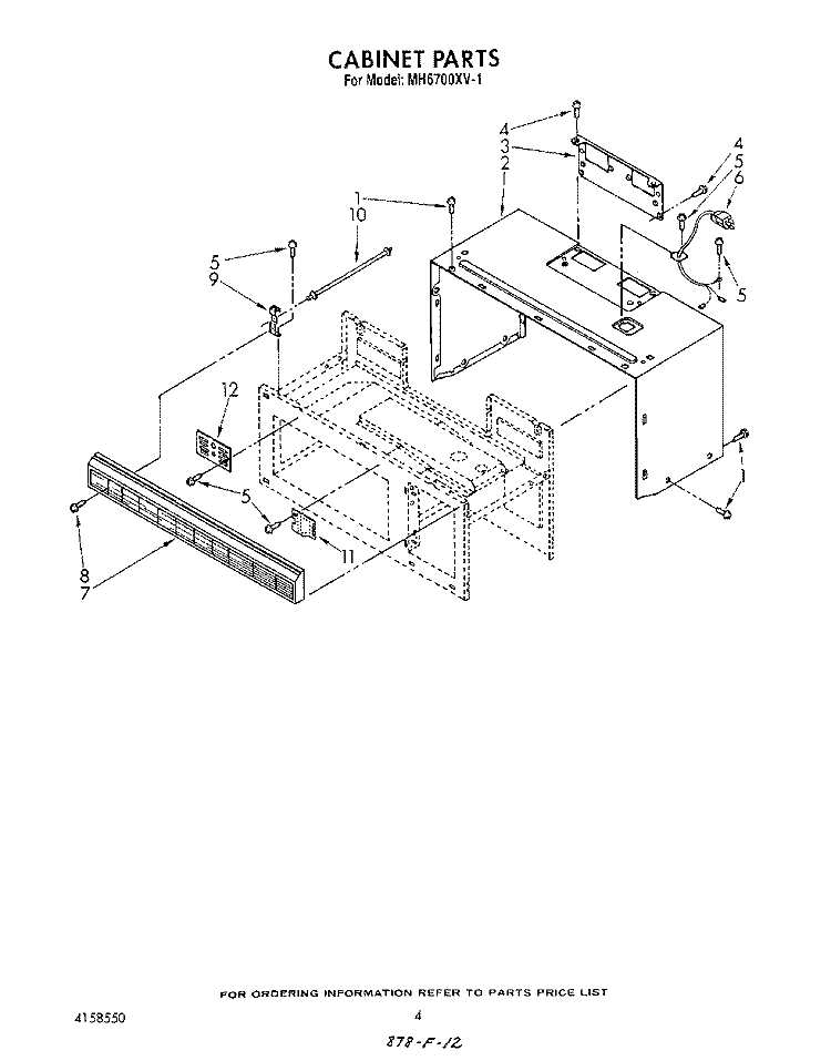 CABINET Diagram and Parts List for MH6700XV1  Whirlpool Microwave