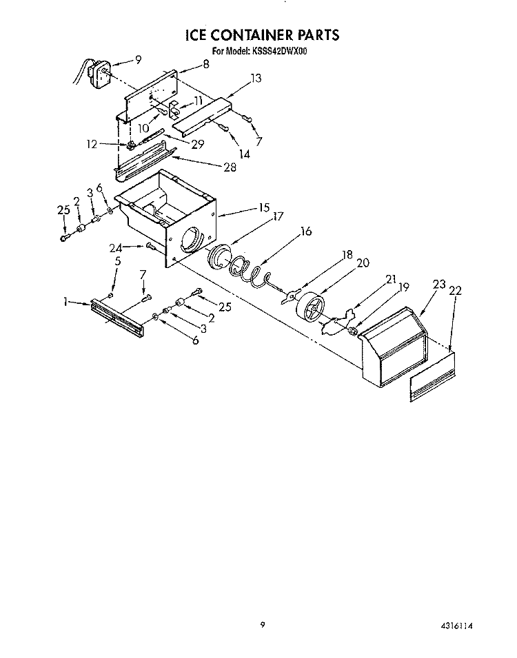 ICE CONTAINER Diagram and Parts List for KSSS42DWX00  KitchenAid Refrigerator