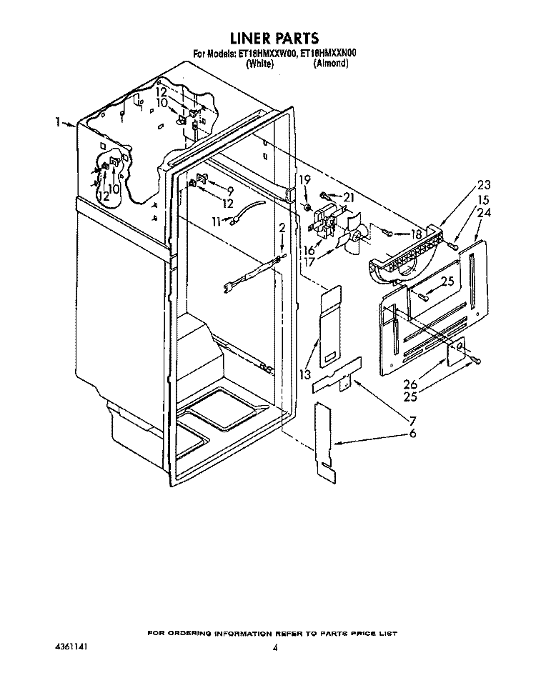 LINER Diagram and Parts List for ET18HMXXN00  Whirlpool Refrigerator