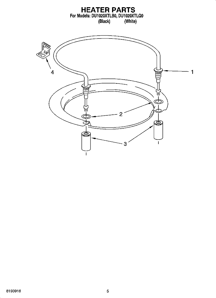 HEATER PARTS Diagram and Parts List for DU1020XTLB0  Whirlpool Dishwasher