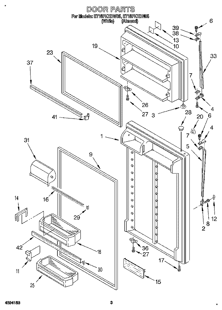 DOOR Diagram and Parts List for ET18PKXDW05  Whirlpool Refrigerator