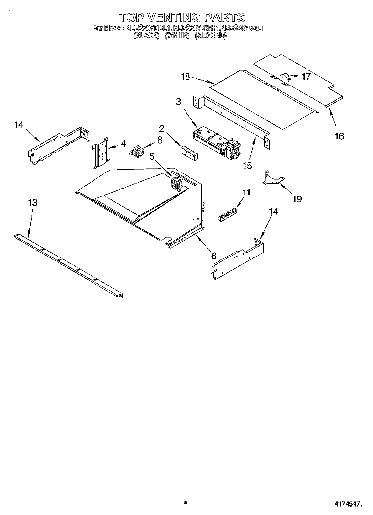 TOP VENTING, OPTIONAL Diagram and Parts List for KEBS207DAL1  KitchenAid Wall Oven
