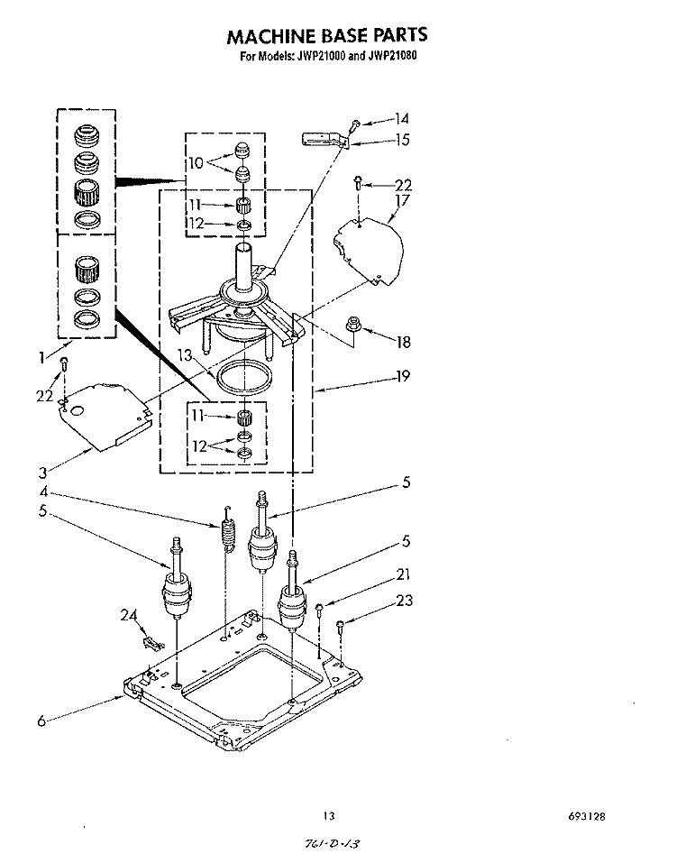 MACHINE BASE Diagram and Parts List for JWP21000  Whirlpool Washer Dryer Combo