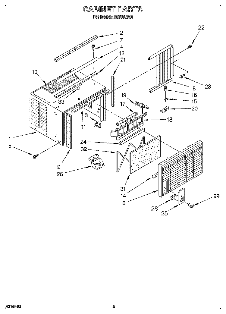 CABINET Diagram and Parts List for X07002X01  Roper Air Conditioner
