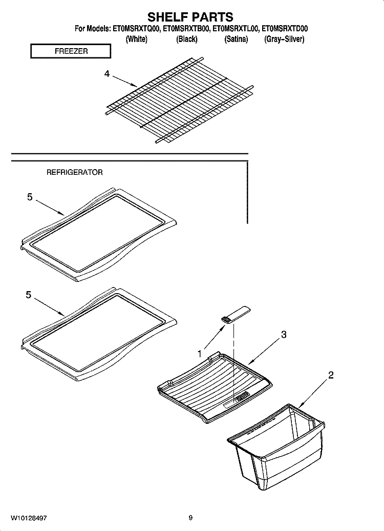 SHELF PARTS, OPTIONAL PARTS Diagram and Parts List for ET0MSRXTL00  Whirlpool Refrigerator