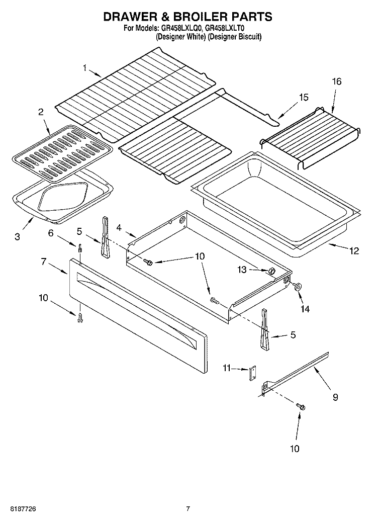 DRAWER AND BROILER, OPTIONAL Diagram and Parts List for GR458LXLT0  Whirlpool Range