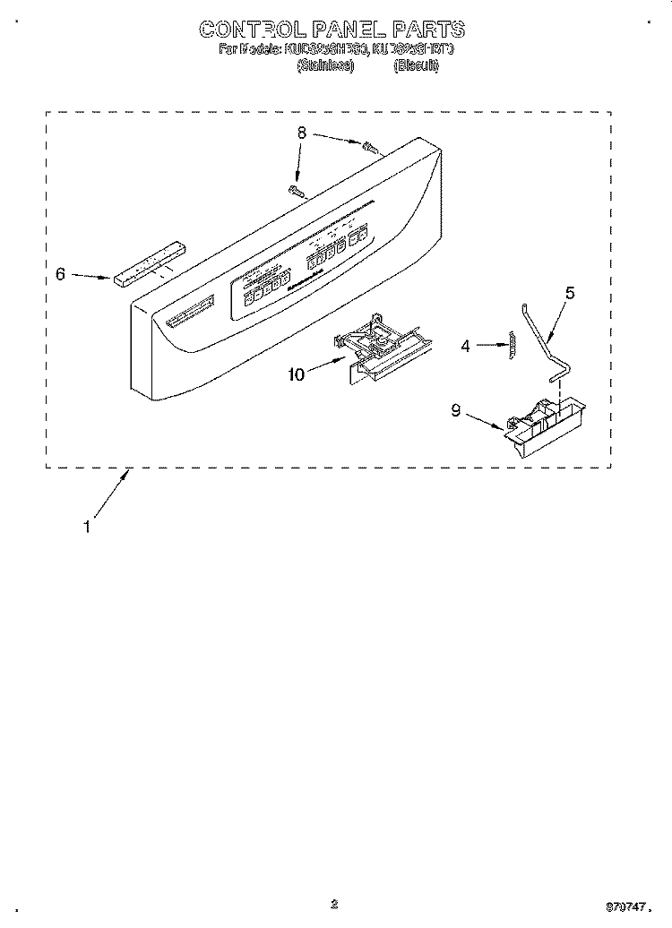 CONTROL PANEL Diagram and Parts List for KUDS25SHBT0  KitchenAid Dishwasher