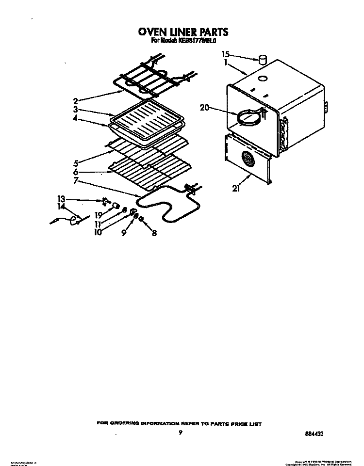 OVEN LINER Diagram and Parts List for KEBS177WAL0  KitchenAid Wall Oven