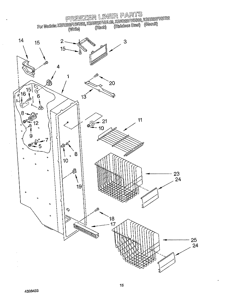 FREEZER LINER Diagram and Parts List for KSRB22FHSS02  KitchenAid Refrigerator