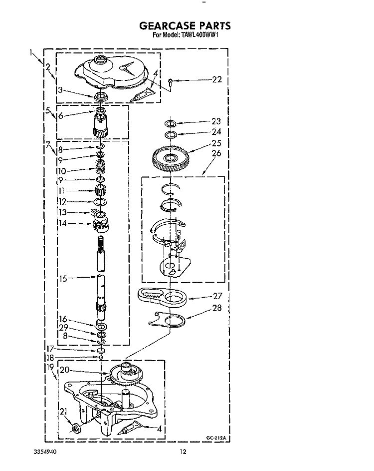 GEARCASE Diagram and Parts List for TAWL400WW1  Estate Washer