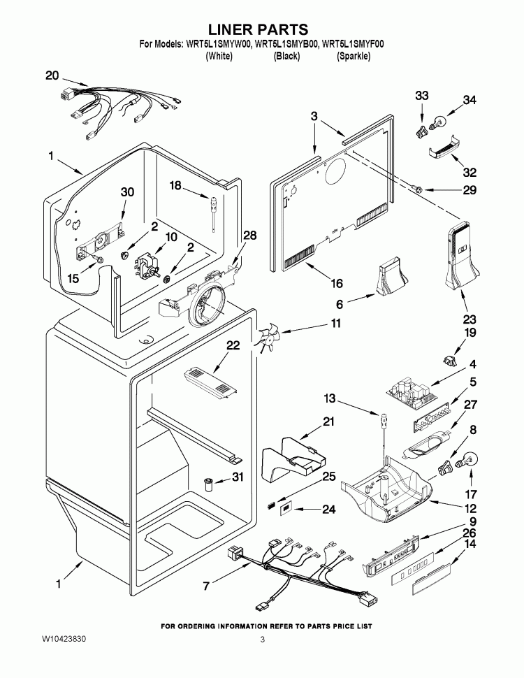 LINER PARTS Diagram and Parts List for WRT5L1SMYB00  Whirlpool Refrigerator